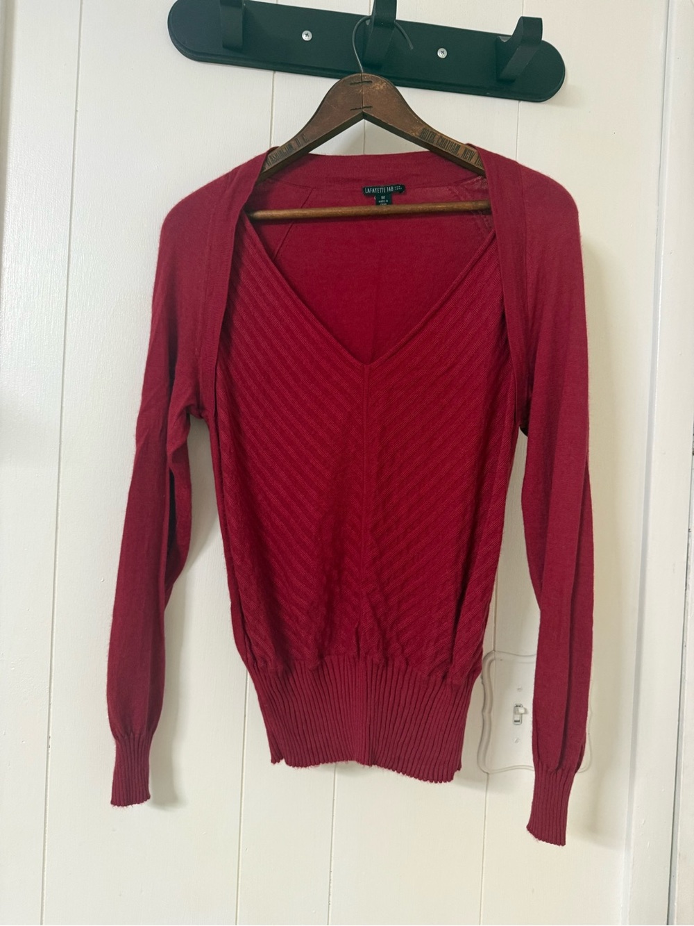 Lafayette 148 New York V-Neck Ribbed Sweater - Deep Red - Picture 2 of 5